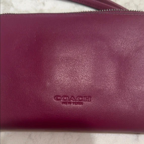 Coach Burgundy Wristlet with Pink Pac Man - Picture 6 of 7